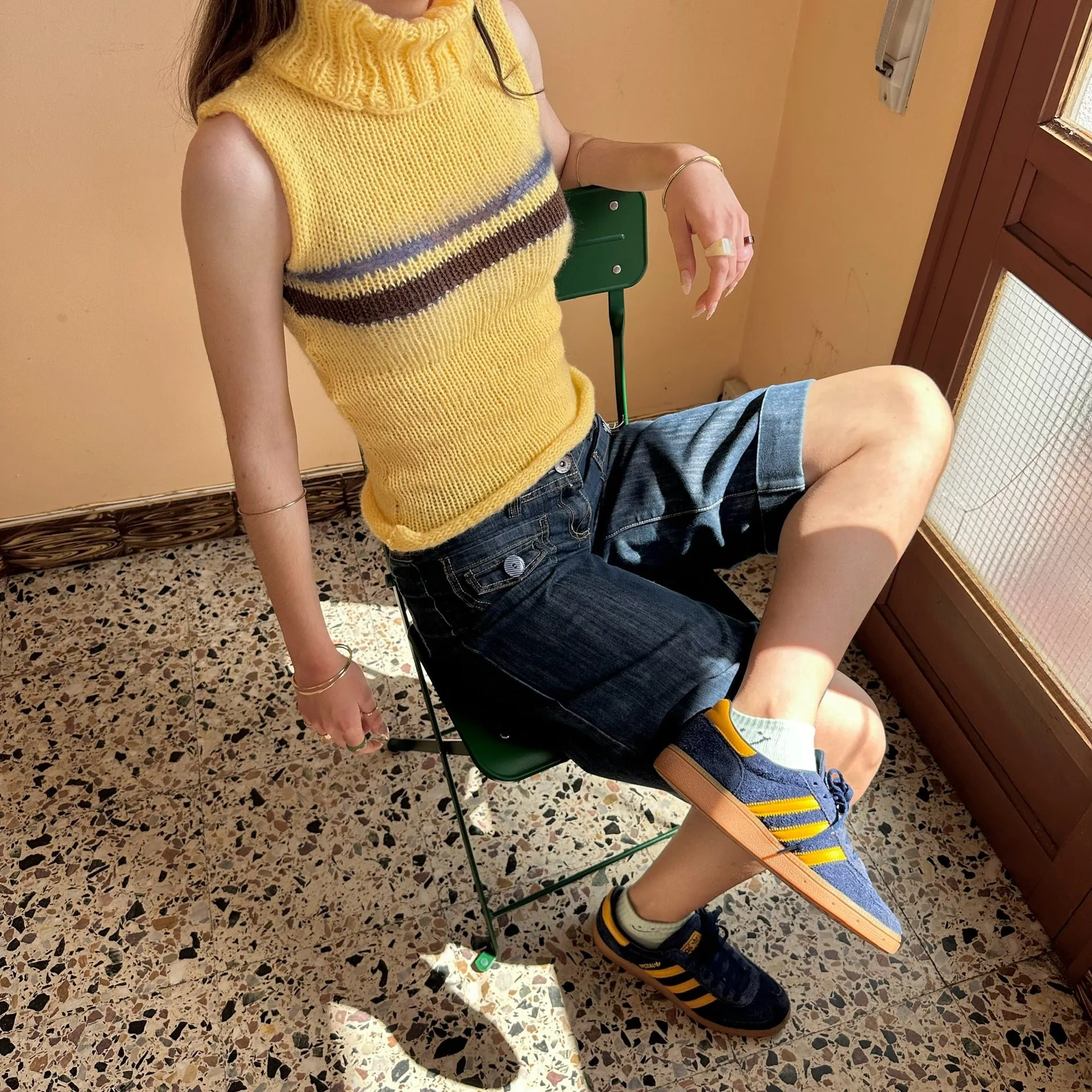 The Aurelia Vest - striped yellow turtleneck knit vest