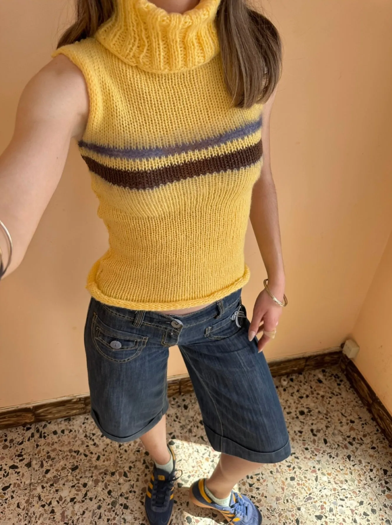 The Aurelia Vest - striped yellow turtleneck knit vest