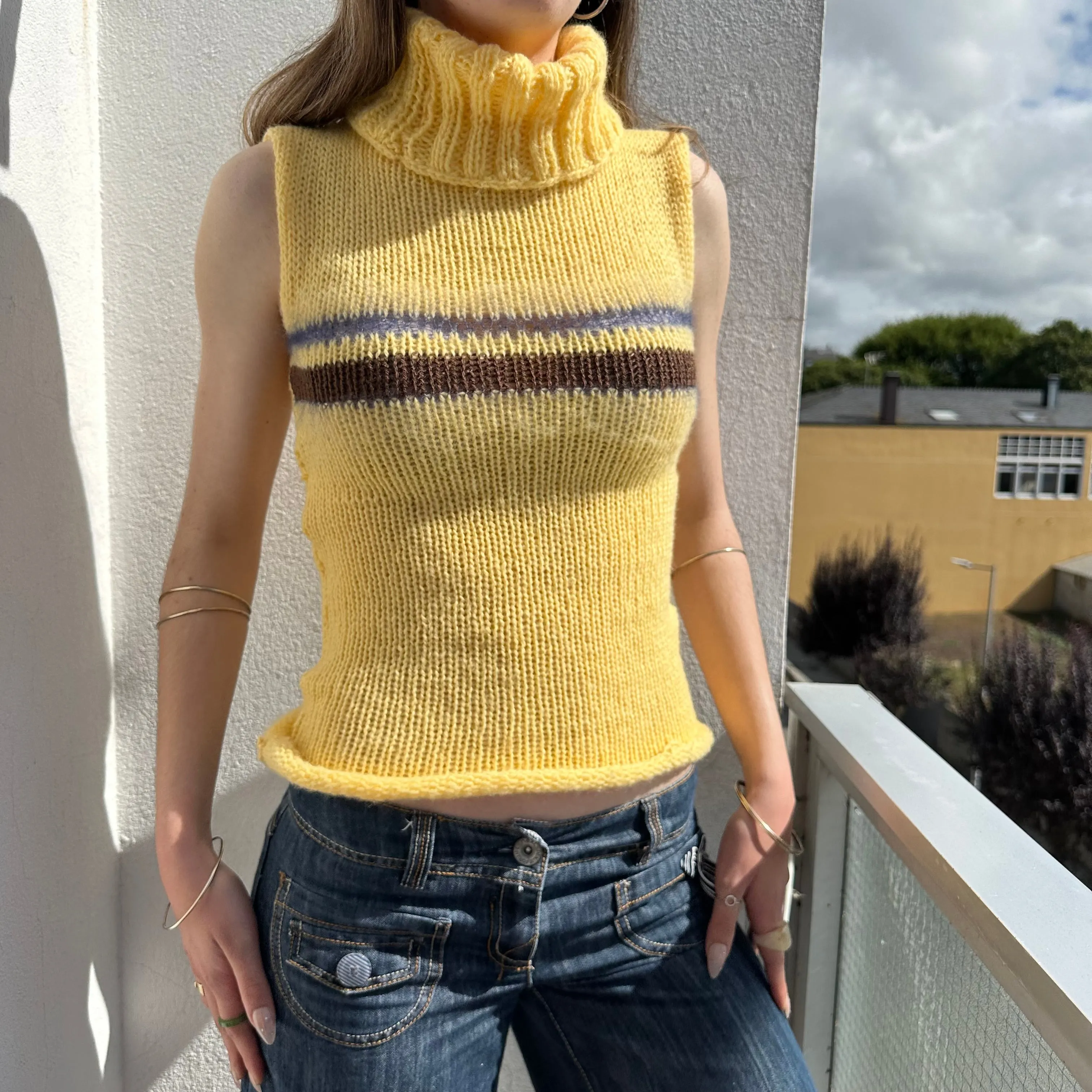 The Aurelia Vest - striped yellow turtleneck knit vest