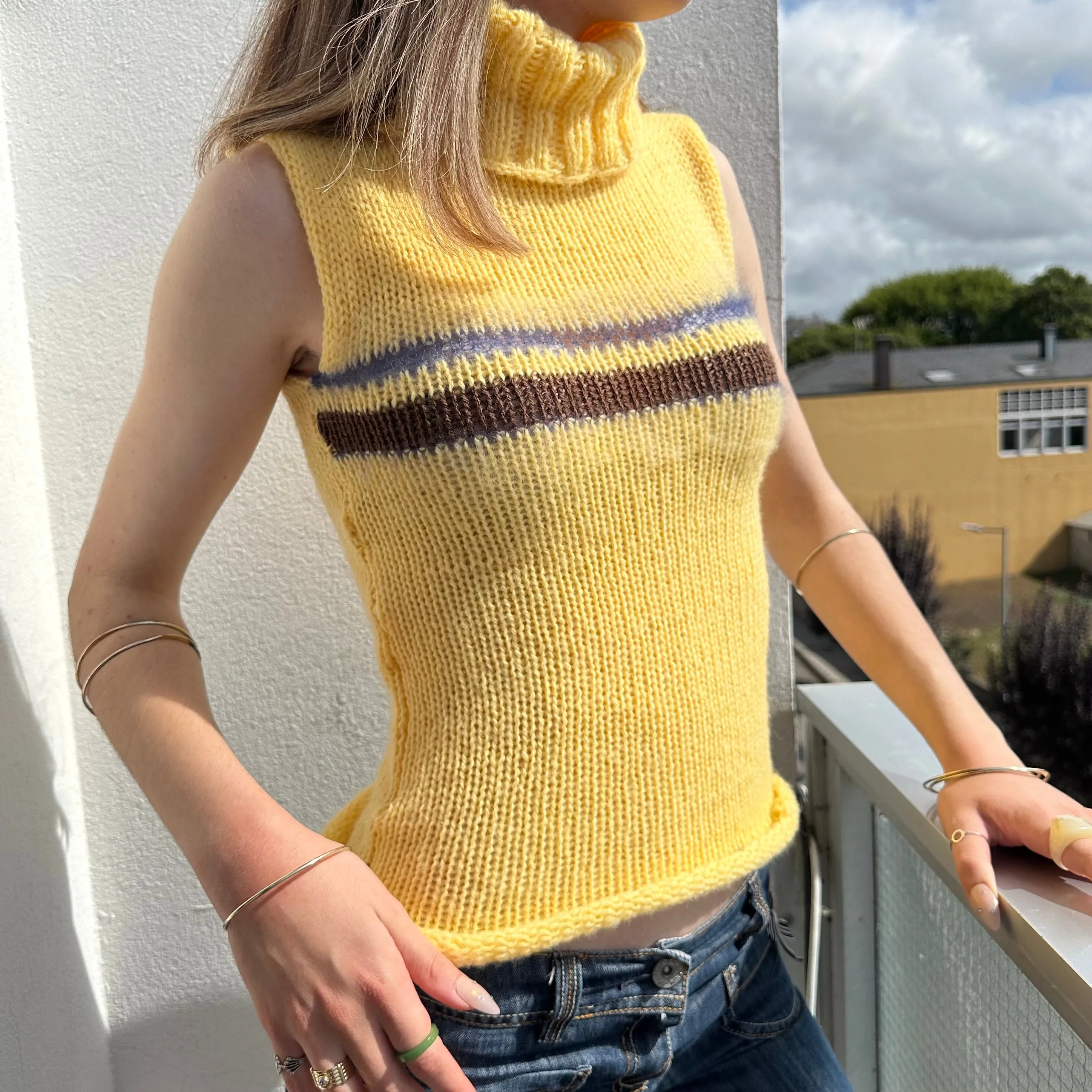 The Aurelia Vest - striped yellow turtleneck knit vest