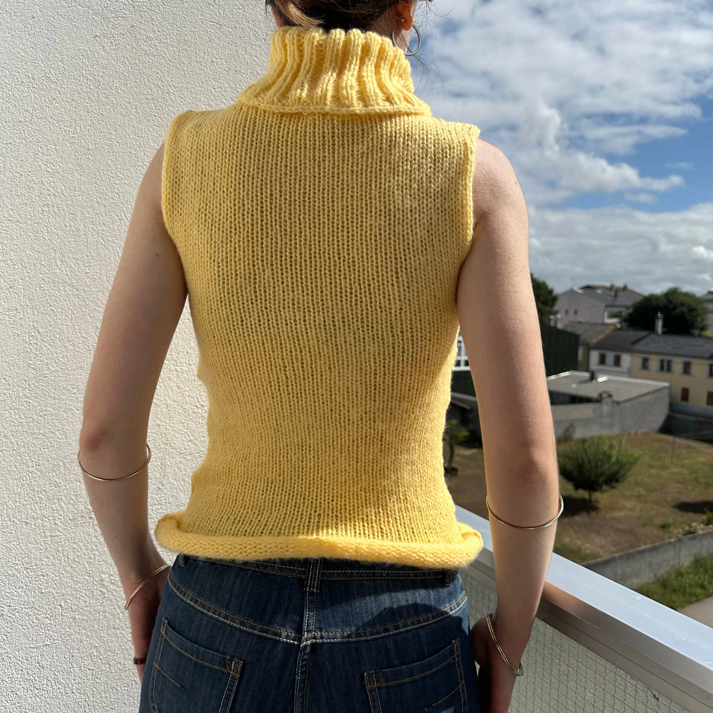 The Aurelia Vest - striped yellow turtleneck knit vest