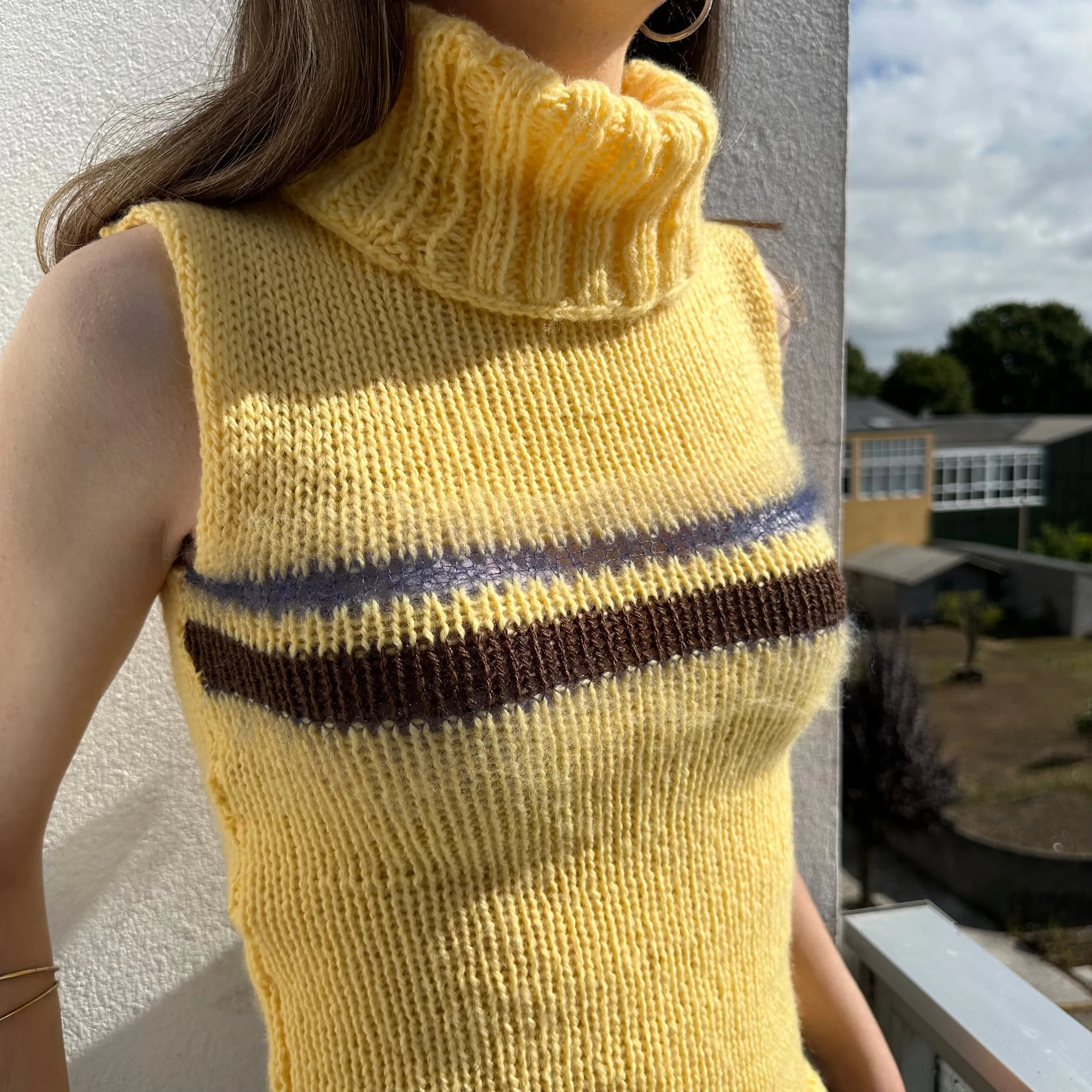 The Aurelia Vest - striped yellow turtleneck knit vest