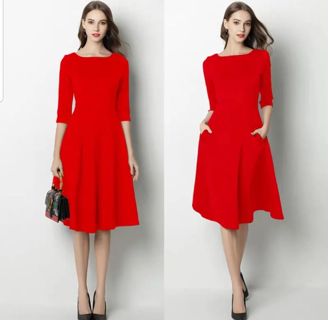 The Karen Black / Red Mid Sleeves Short Dress