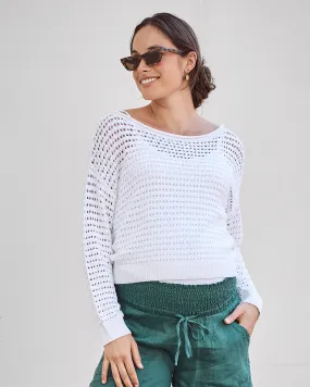 Valerie Maternity Crochet Sweater White