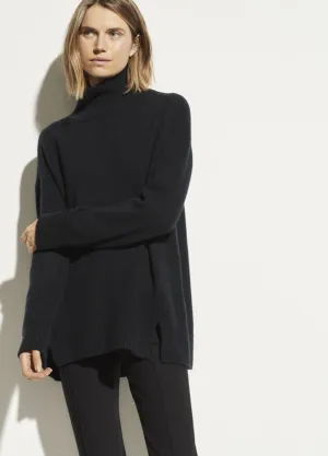 Vince Black Double Slit Cashmere Turtleneck Sweater