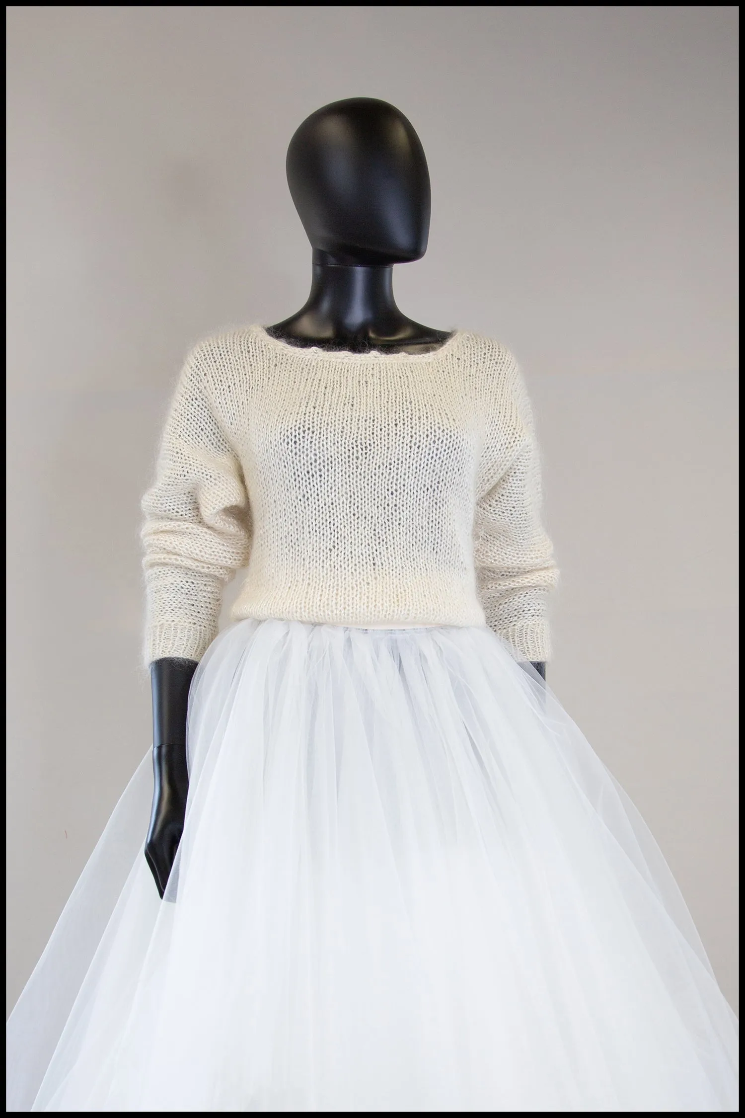 Vintage 1980s Ivory Hand Knit Mohair Sweater