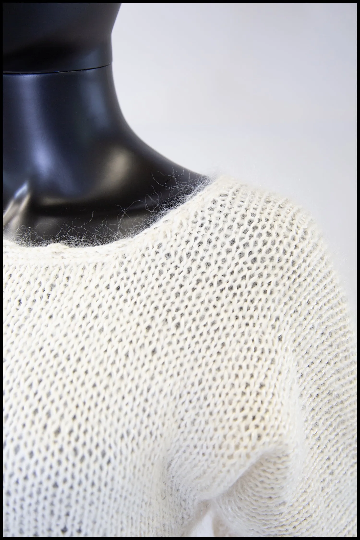 Vintage 1980s Ivory Hand Knit Mohair Sweater