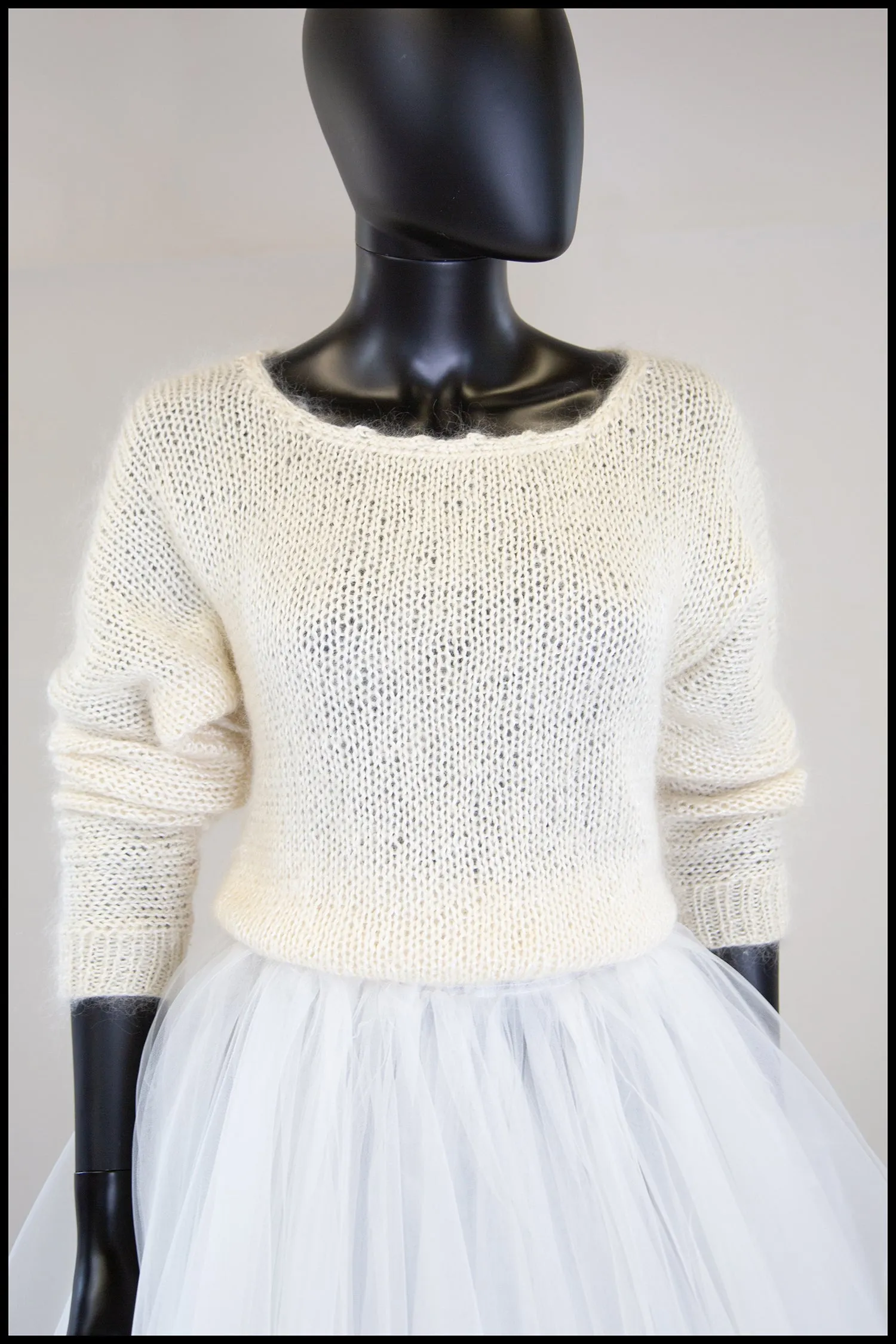 Vintage 1980s Ivory Hand Knit Mohair Sweater