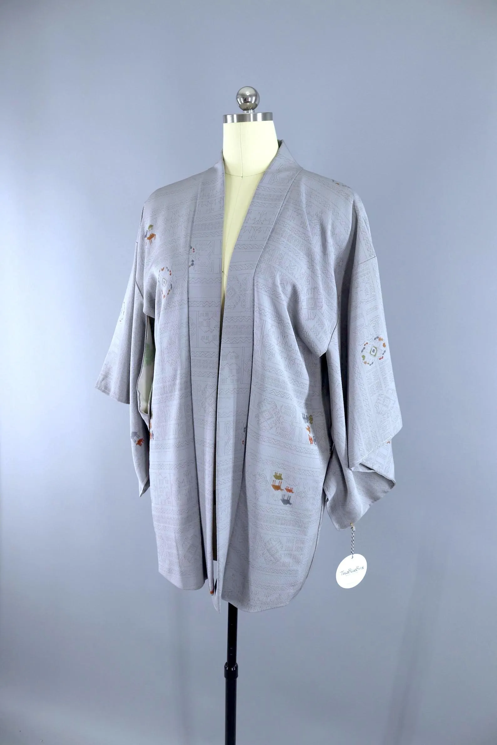 Vintage Grey Silk Camels Novelty Print Kimono Cardigan