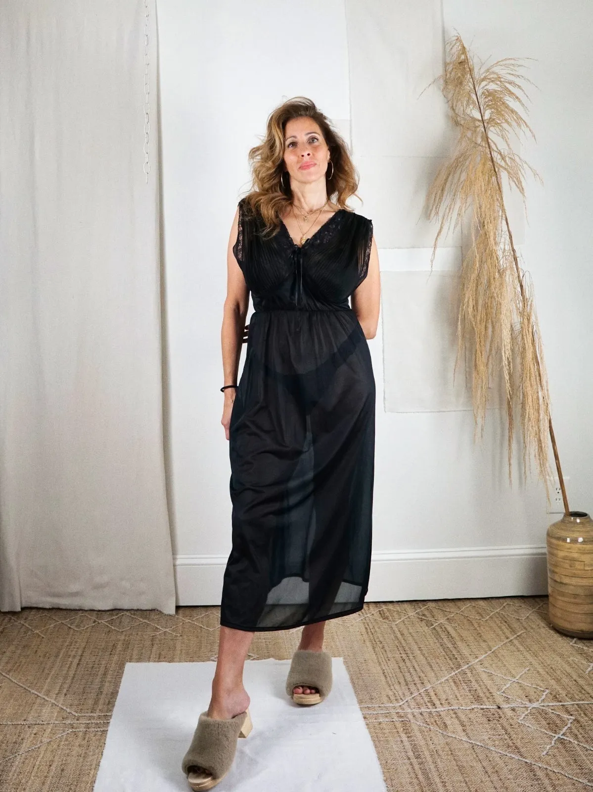 Vintage Sheer Black Negligee Slip Dress