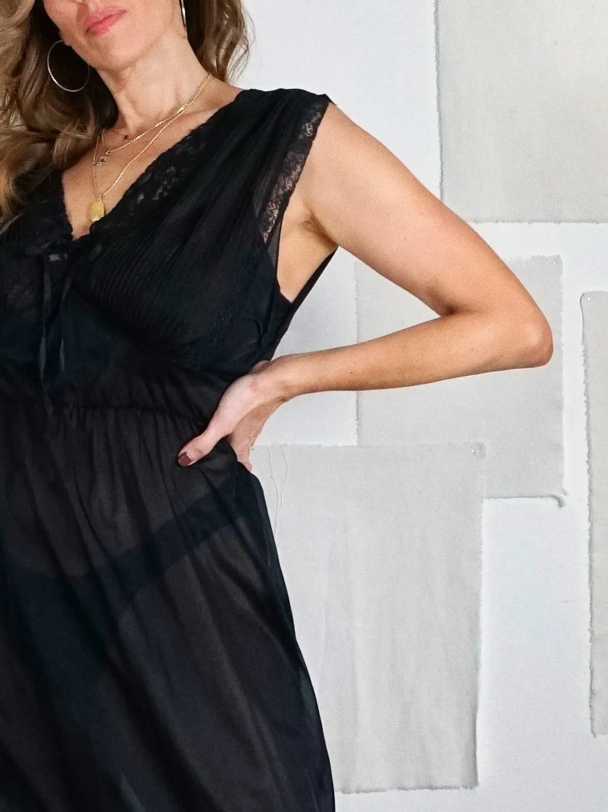 Vintage Sheer Black Negligee Slip Dress