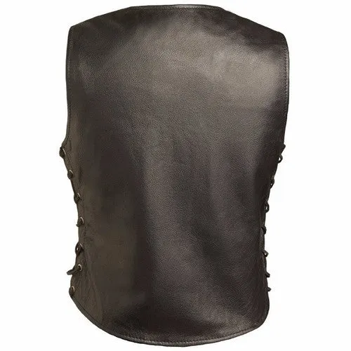 Women's 5 Snap Side Lace Leather Motorcycle Vest