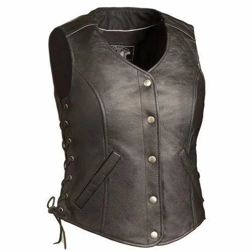 Women's 5 Snap Side Lace Leather Motorcycle Vest