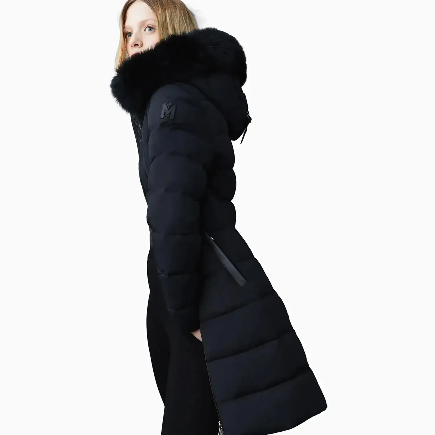 Women's CALLA Agile-360 Stretch Light Down Coat With Blue Fox Fur Collar