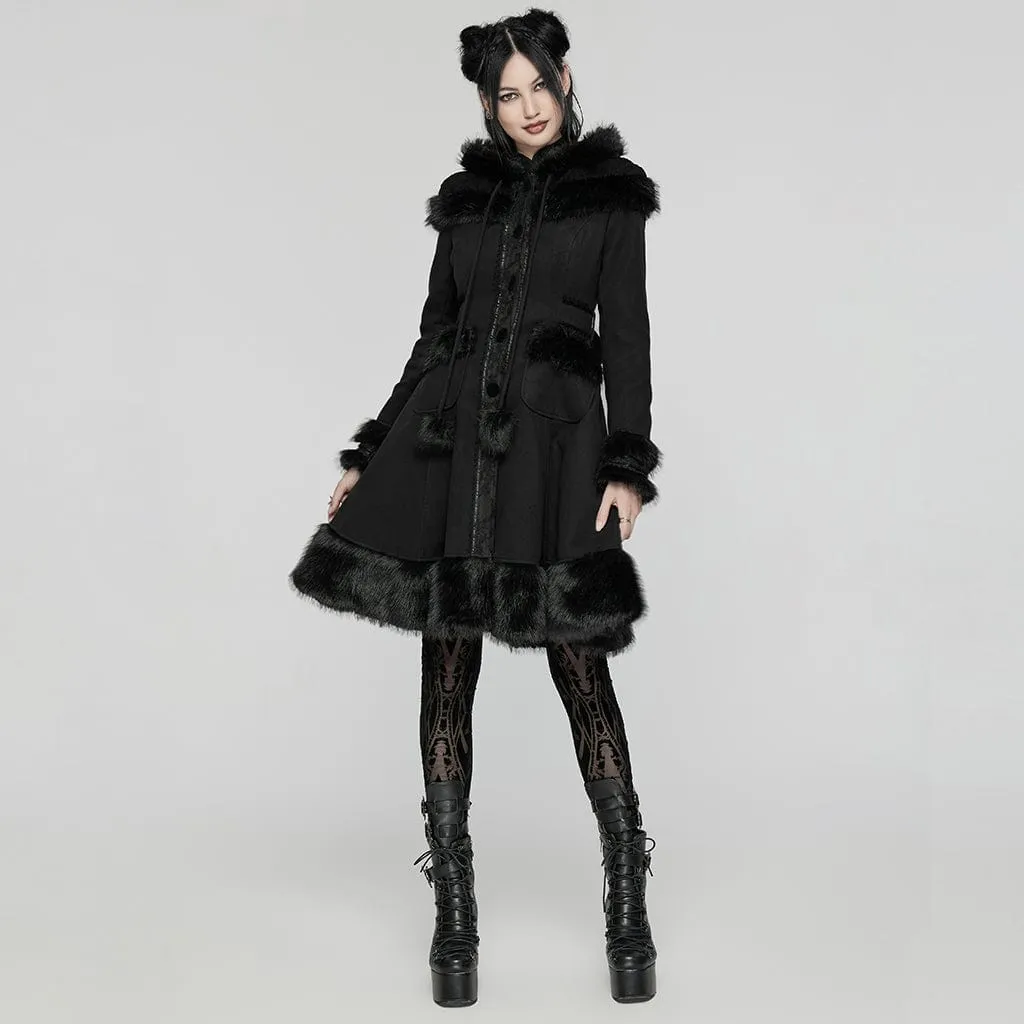 Women's Lolita Hooded Bowknot Overcoat