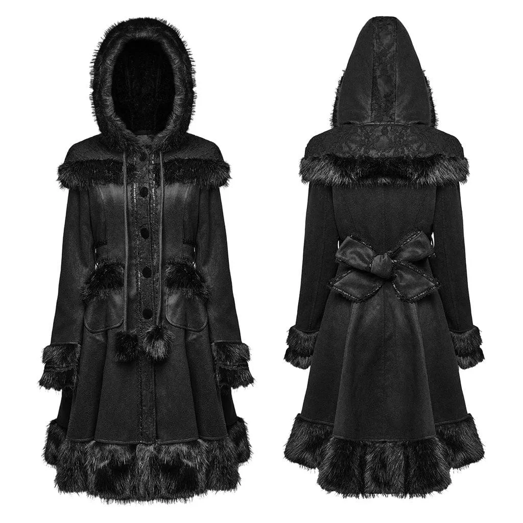 Women's Lolita Hooded Bowknot Overcoat