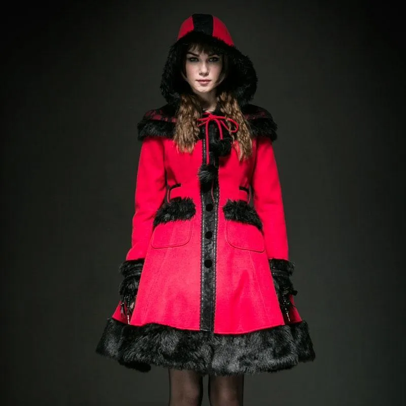 Women's Lolita Hooded Bowknot Overcoat