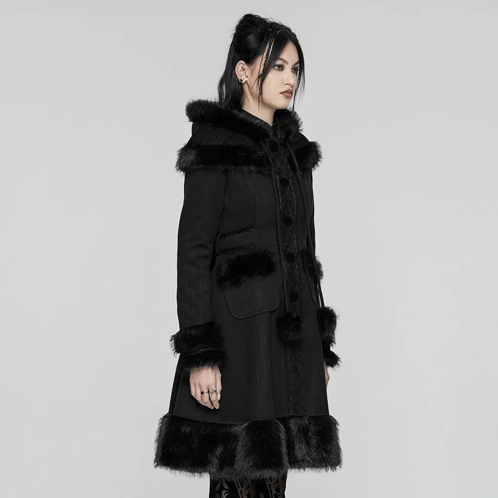 Women's Lolita Hooded Bowknot Overcoat