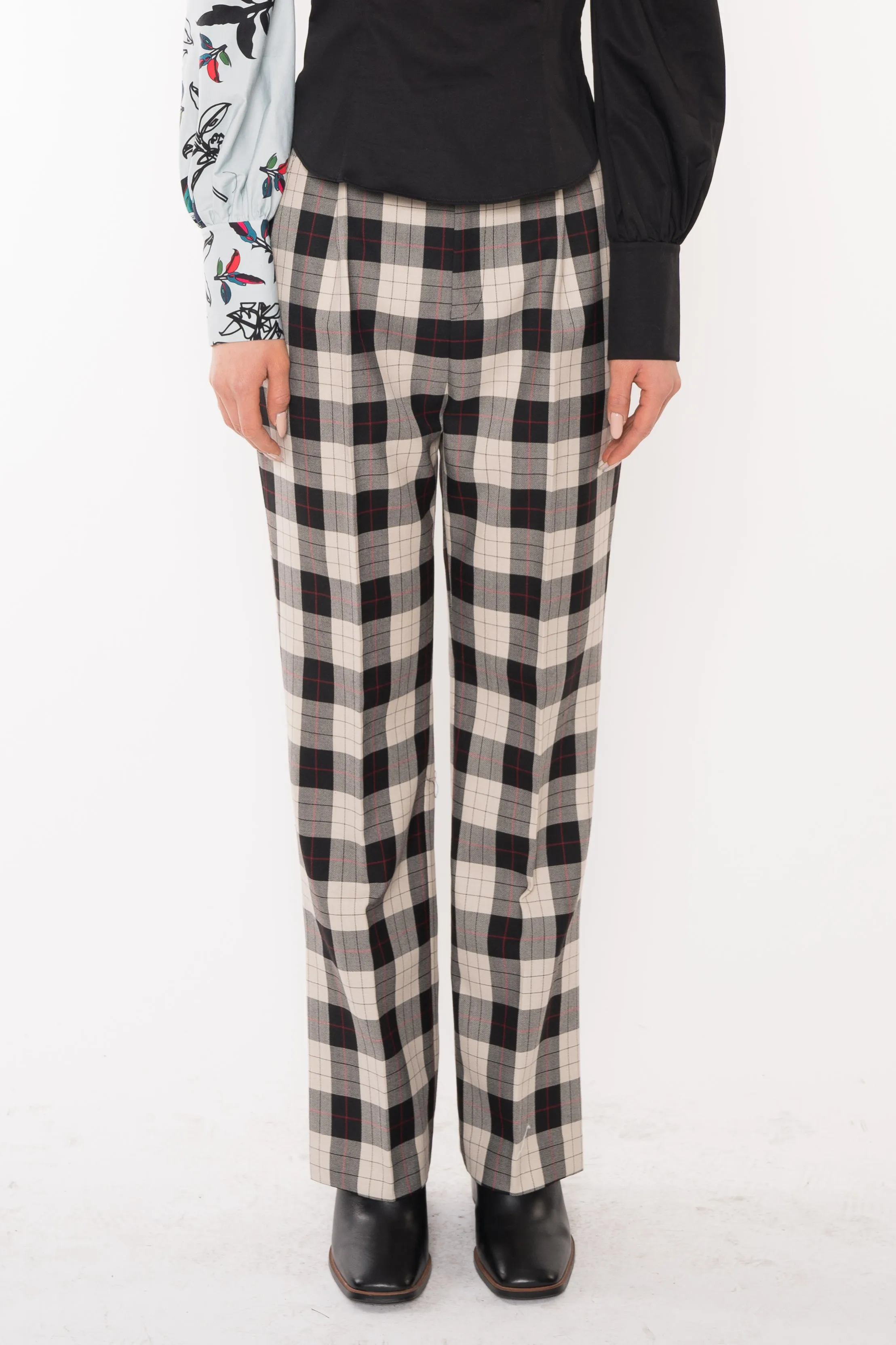 Wool Black and White Plaid Pants