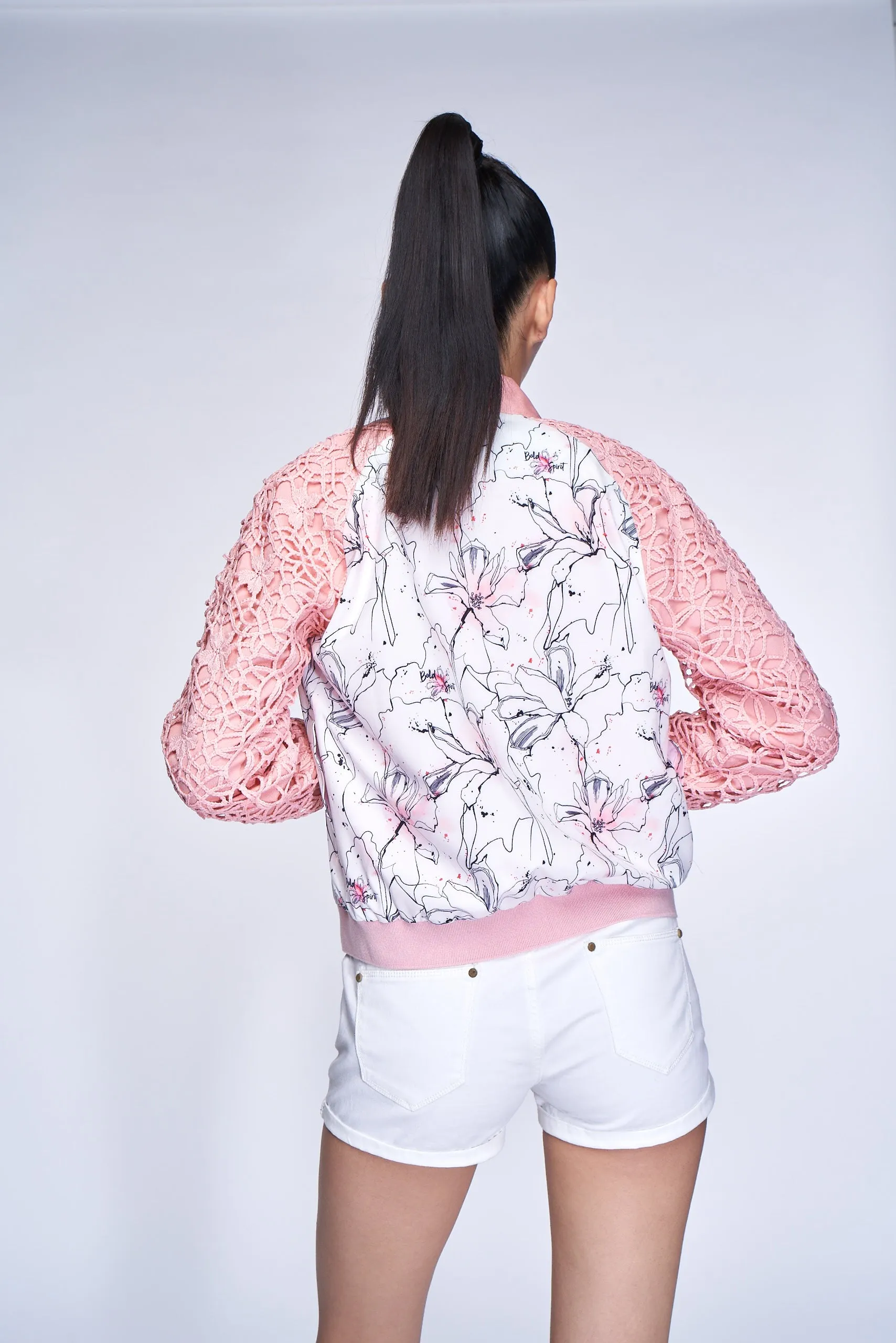 Yi-ming DM Jeana Lace Bomber Jacket (Soft Pink)