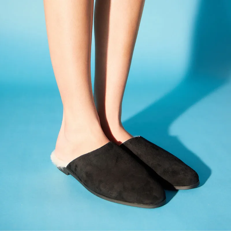 Zoe Slipper Mule in Black Suede